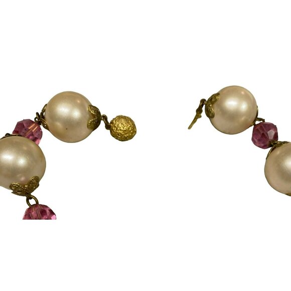 MCM Beaded Necklace and Clip on Earring Set - Pink AB and Faux Pearl Beads - Picture 3 of 8